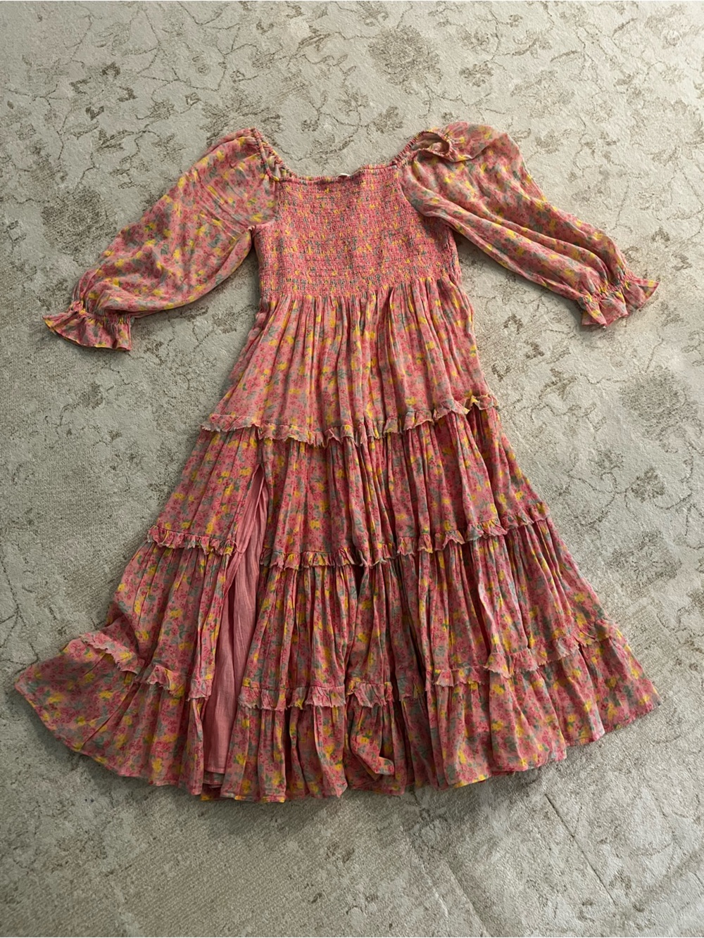 LoveShackFancy Capri Pink Floral Tiered Boho Dress Size L - Picture 6 of 6